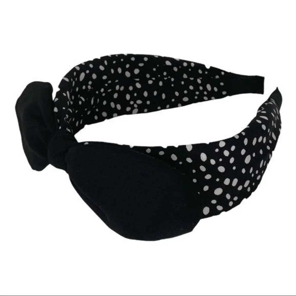 Retro Polka Dot Knot Headband Black White‎ Wide Fabric Hair Accessory